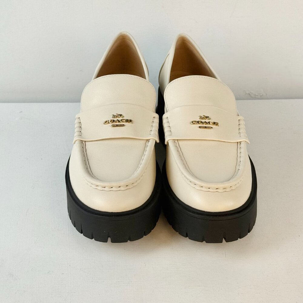 Women's 8.5 -COACH Ruthie Platform Loafer Chalk Leather Slip on with Logo Accent - Picture 4 of 14